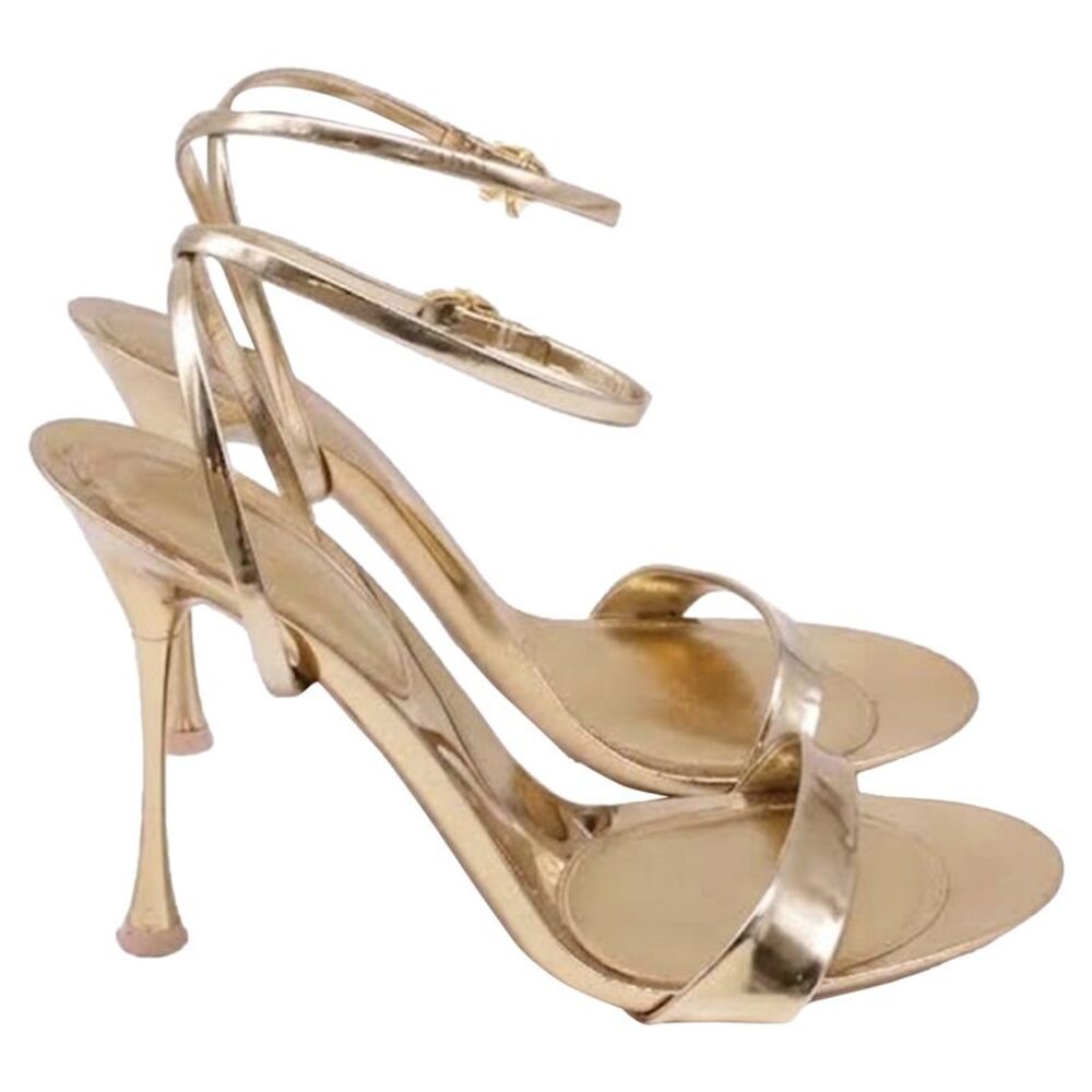 Gianvito Rossi Ankle Strap Sandal Heels in Metallic Gold Leather